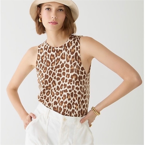 J Crew Cashmere Leopard Print Crewneck Shell - Picture 2 of 9